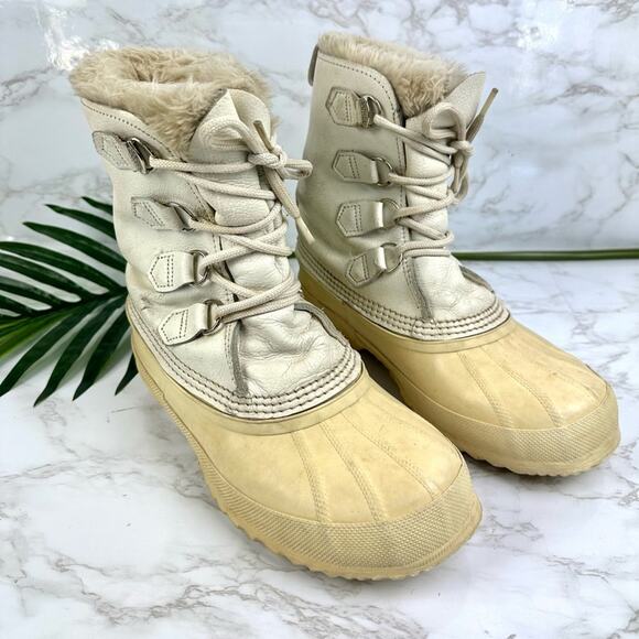 Sorel Mid Calf Fur Lined Waterproof Boots White 7 - Picture 2 of 9